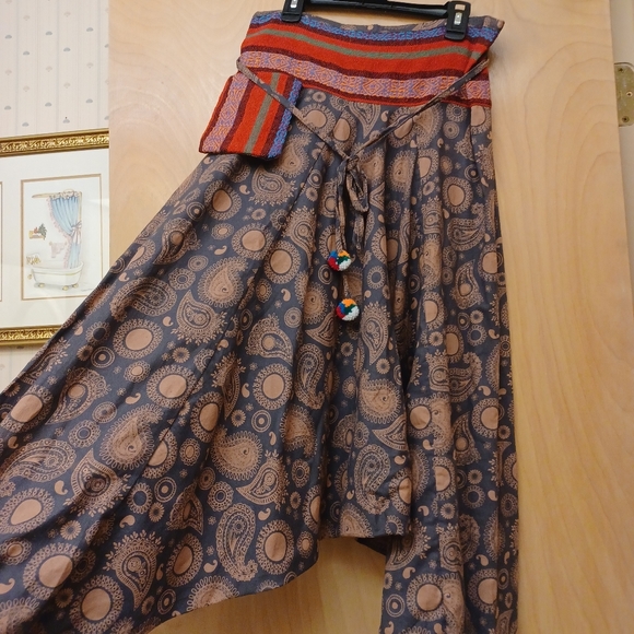 Mauve Paisley boho pocket Harem festival pants S XL - Picture 1 of 8